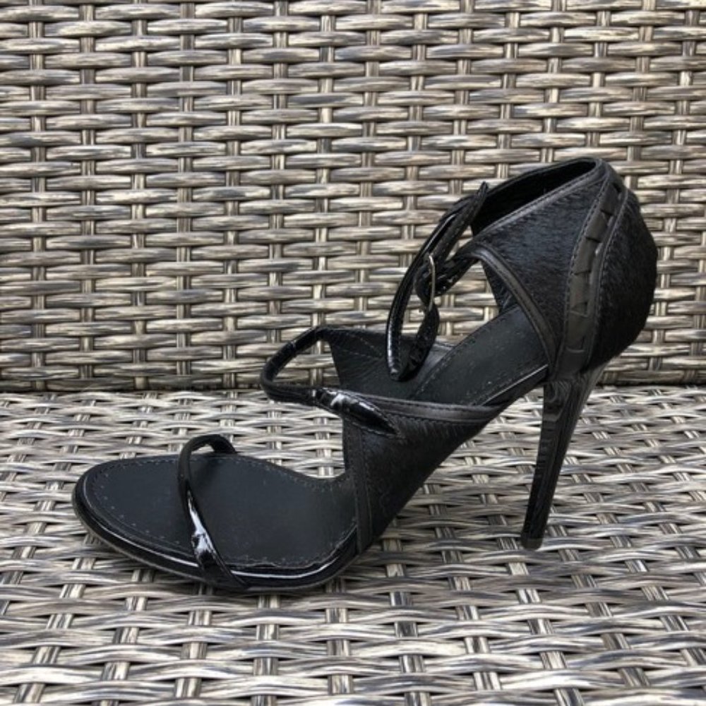 Proenza Schouler Calf Hair Patent Leather Slide Mule Sandal Size 37.5EU Black NE